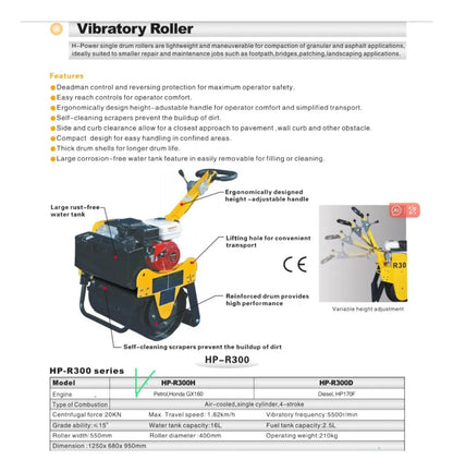 Rodillo Compactador Manual Vibratorio Motor Honda Gx160